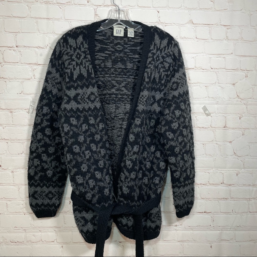 Gap Sweater Knit By Hand Womens Small Mohair Wool Aztec Western Open Cardigan